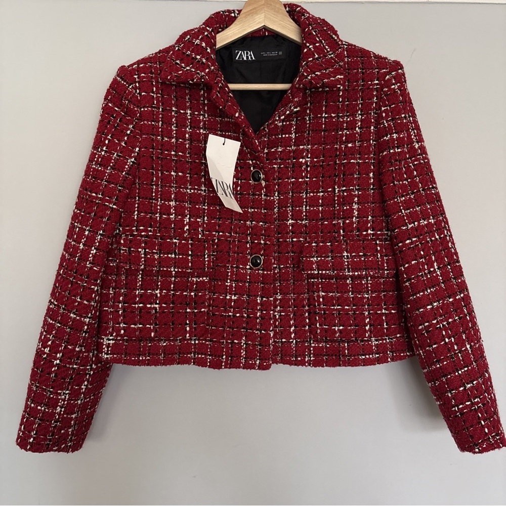 Zara Women's Red Tweed Blazer Size L